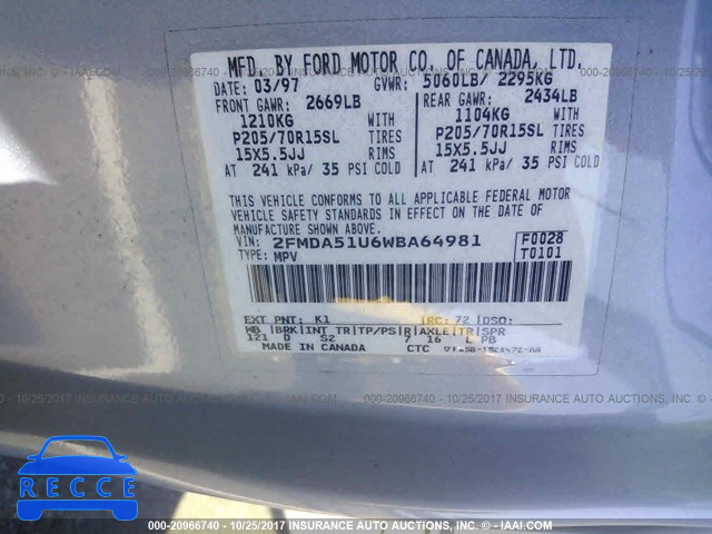 1998 Ford Windstar WAGON 2FMDA51U6WBA64981 image 8