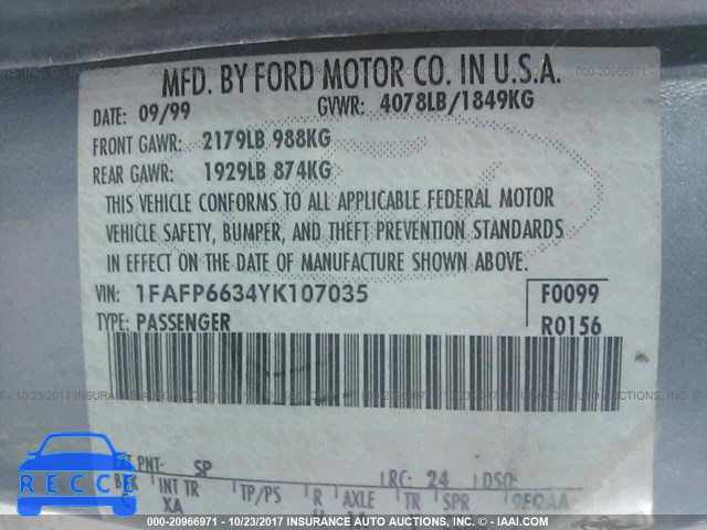 2000 Ford Contour 1FAFP6634YK107035 image 8