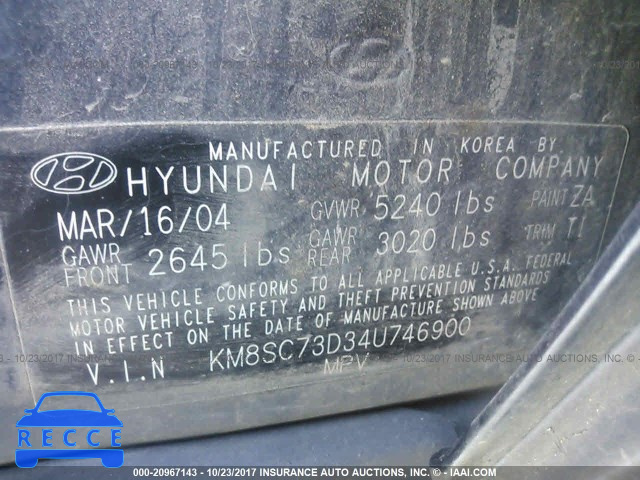 2004 Hyundai Santa Fe GLS/LX KM8SC73D34U746900 image 8