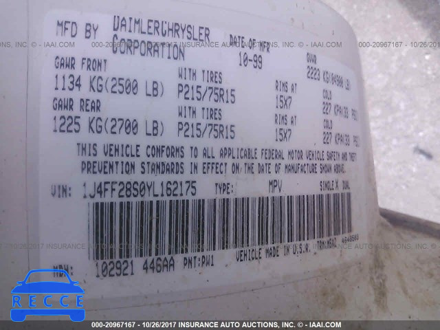 2000 Jeep Cherokee SE 1J4FF28S0YL162175 image 8