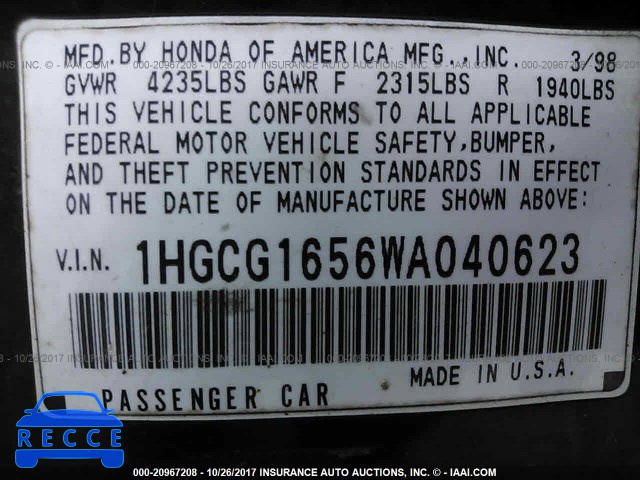 1998 HONDA ACCORD 1HGCG1656WA040623 зображення 8