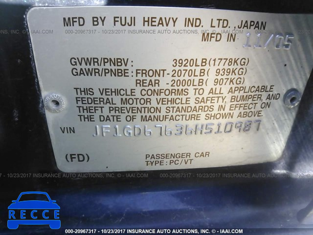 2006 Subaru Impreza JF1GD67636H510987 image 8