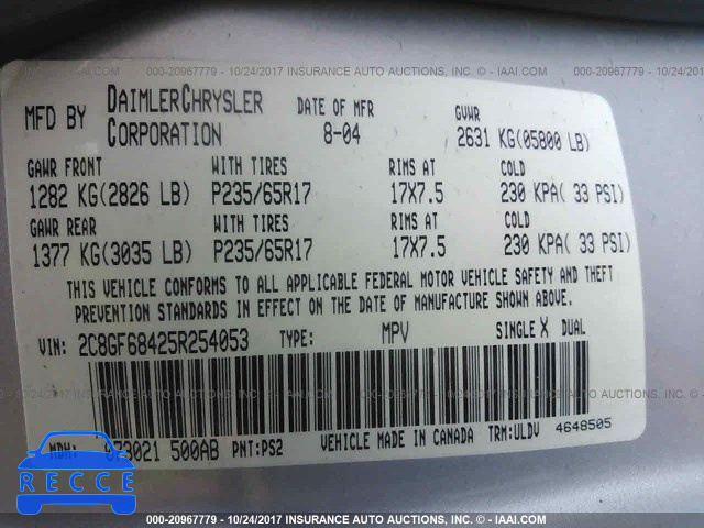 2005 Chrysler Pacifica TOURING 2C8GF68425R254053 Bild 8
