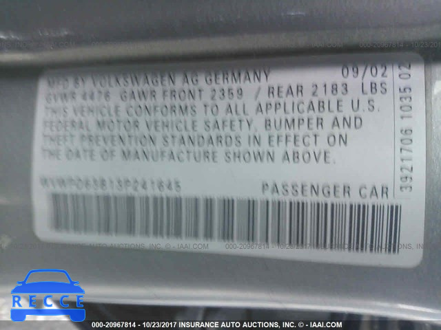 2003 Volkswagen Passat WVWPD63B13P241645 image 8