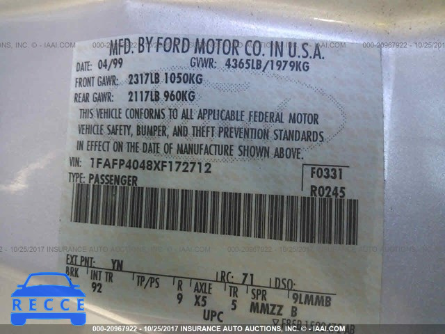 1999 Ford Mustang 1FAFP4048XF172712 Bild 8