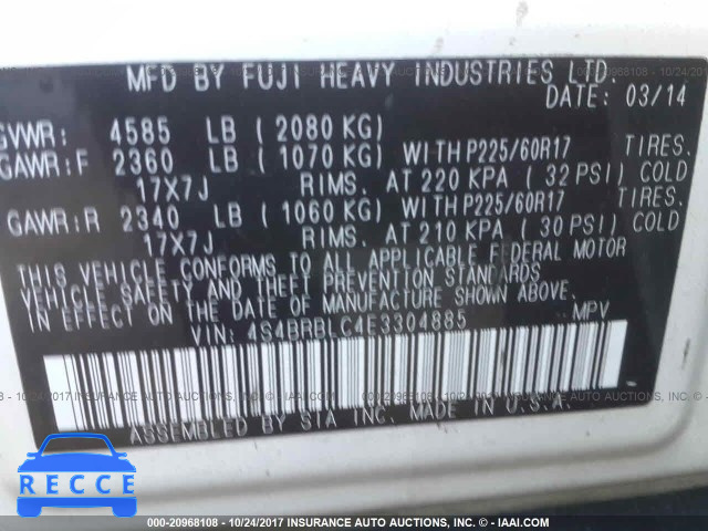 2014 Subaru Outback 4S4BRBLC4E3304885 Bild 8