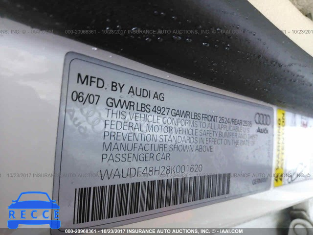 2008 Audi A4 WAUDF48H28K001620 зображення 8