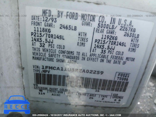 1994 Ford Aerostar 1FMCA11U8RZA02259 image 8