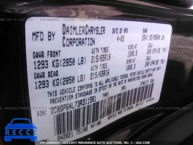 2003 Chrysler Town and Country 2C8GP64L73R311581 Bild 8