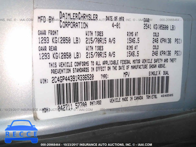 2001 Dodge Caravan SPORT 1B4GP45R91B115028 image 8