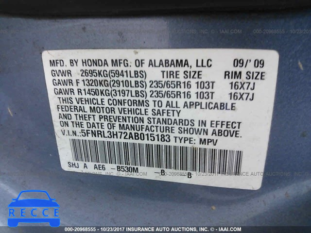 2010 Honda Odyssey 5FNRL3H72AB015183 image 8
