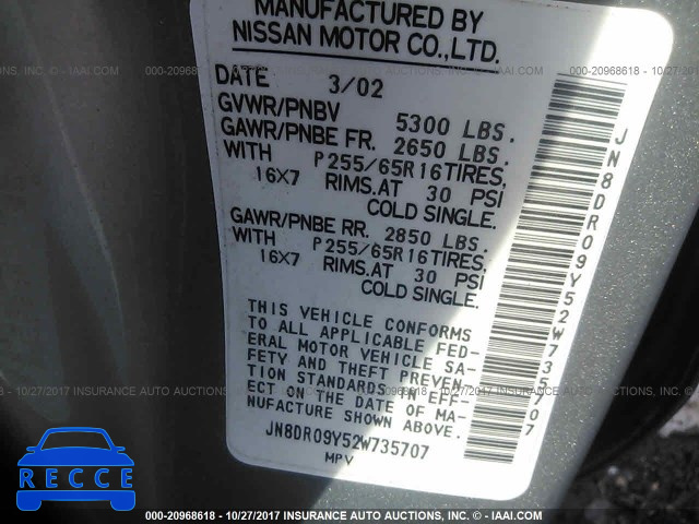 2002 NISSAN PATHFINDER LE/SE JN8DR09Y52W735707 image 8