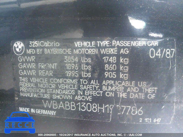 1987 BMW 325 WBABB1308H1927786 image 8
