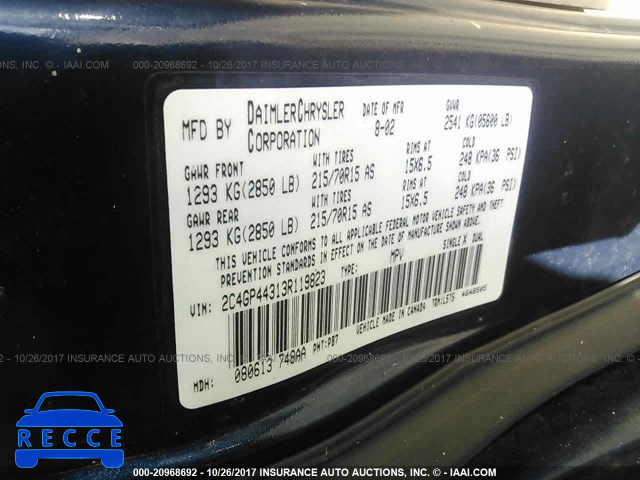 2003 Chrysler Town & Country LX 2C4GP44313R119823 image 8