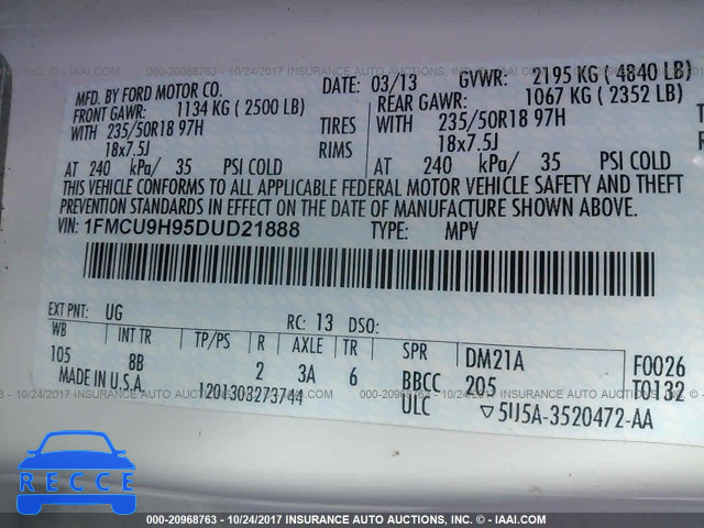2013 Ford Escape 1FMCU9H95DUD21888 image 8