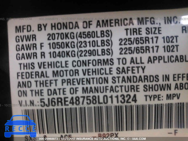 2008 Honda CR-V 5J6RE48758L011324 image 8