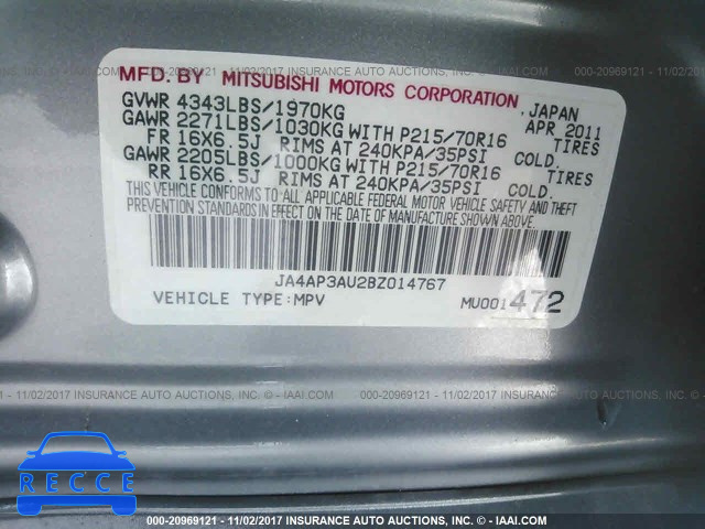 2011 Mitsubishi Outlander Sport ES JA4AP3AU2BZ014767 image 8