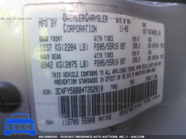 2004 Chrysler PT Cruiser 3C4FY58B84T262010 image 8