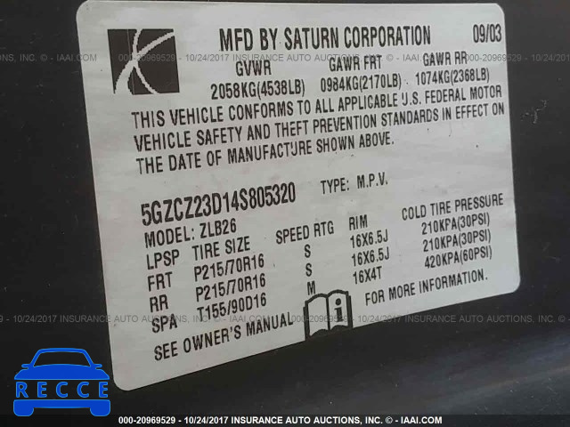 2004 Saturn VUE 5GZCZ23D14S805320 image 8