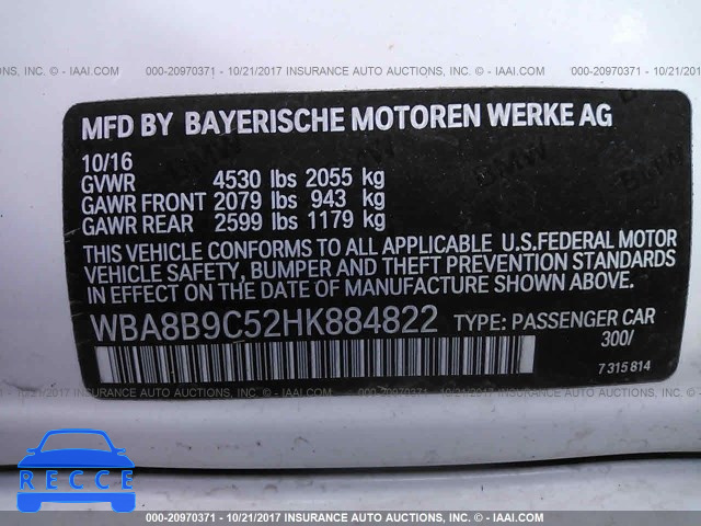 2017 BMW 330 I WBA8B9C52HK884822 зображення 8