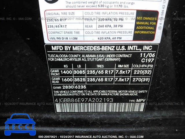 2007 Mercedes-benz ML 350 4JGBB86E97A202193 зображення 8