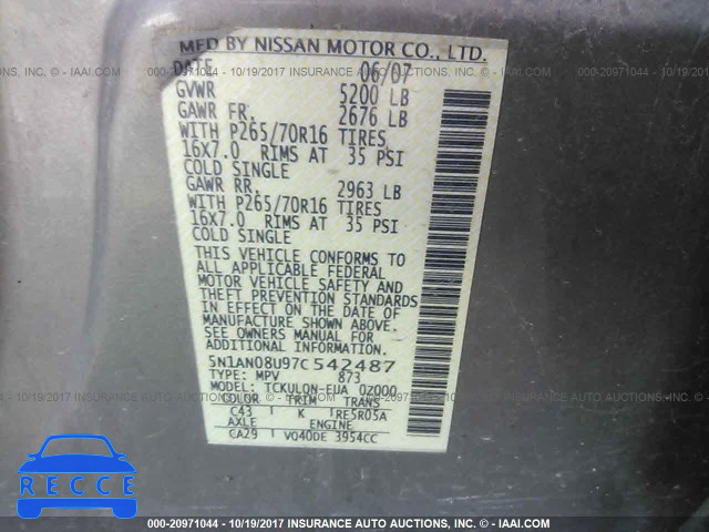 2007 Nissan Xterra 5N1AN08U97C542487 image 8