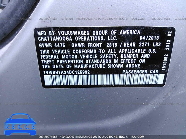 2013 Volkswagen Passat 1VWBH7A34DC125992 зображення 8
