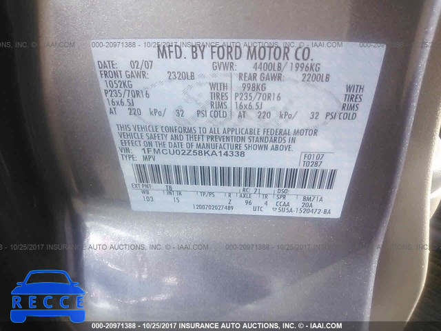 2008 Ford Escape 1FMCU02Z58KA14338 Bild 8