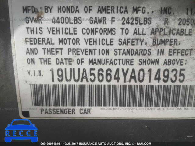 2000 Acura 3.2TL 19UUA5664YA014935 image 8