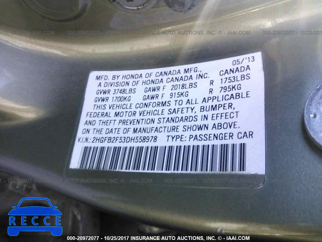 2013 Honda Civic 2HGFB2F53DH558978 image 8