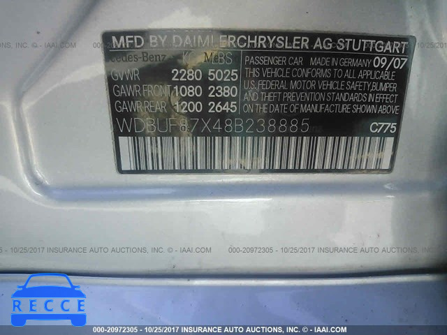 2008 Mercedes-benz E 350 4MATIC WDBUF87X48B238885 зображення 8