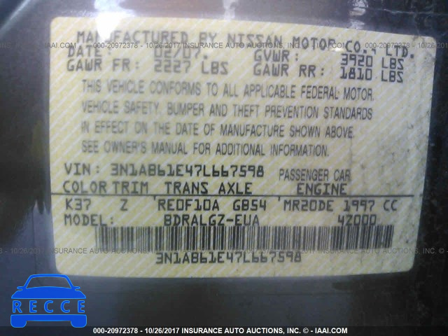 2007 Nissan Sentra 3N1AB61E47L667598 image 8