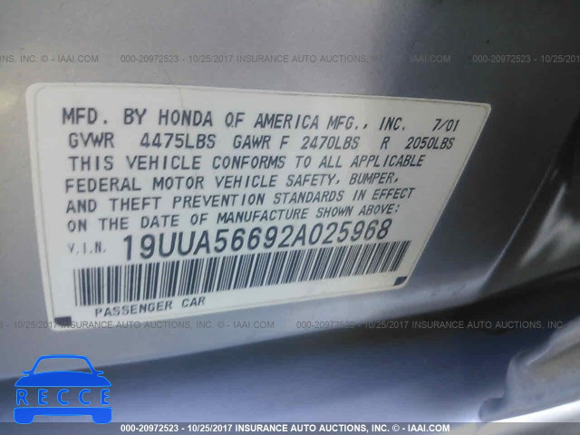 2002 Acura 3.2TL 19UUA56692A025968 image 8