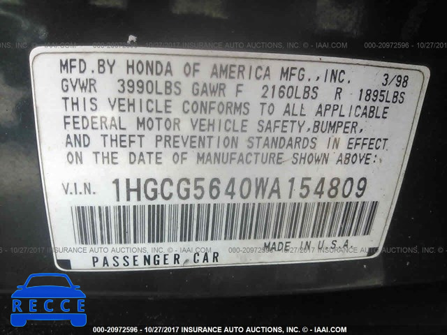 1998 Honda Accord 1HGCG5640WA154809 image 8