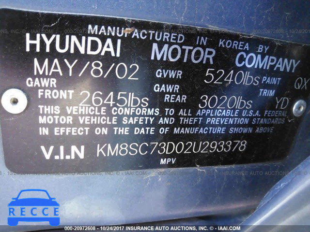 2002 Hyundai Santa Fe GLS/LX KM8SC73D02U293378 image 8