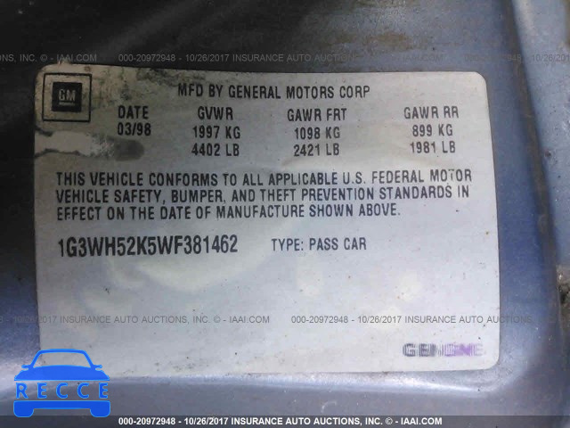 1998 Oldsmobile Intrigue 1G3WH52K5WF381462 Bild 8