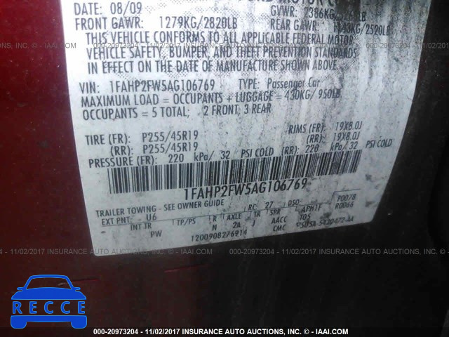 2010 Ford Taurus LIMITED 1FAHP2FW5AG106769 image 8
