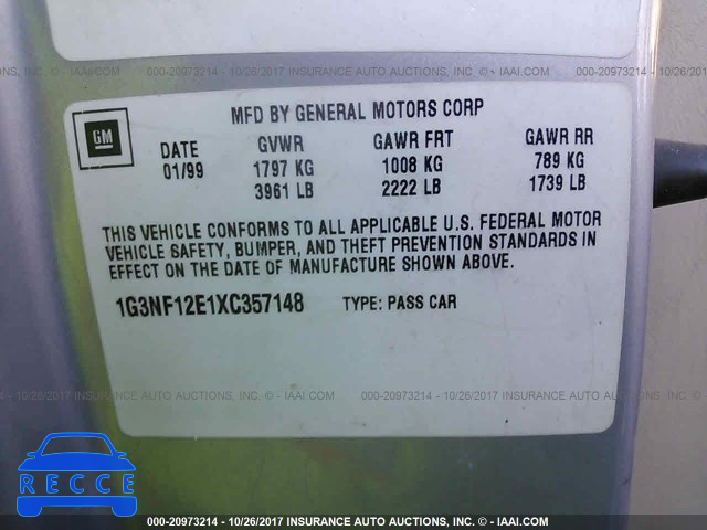 1999 Oldsmobile Alero GLS 1G3NF12E1XC357148 зображення 8