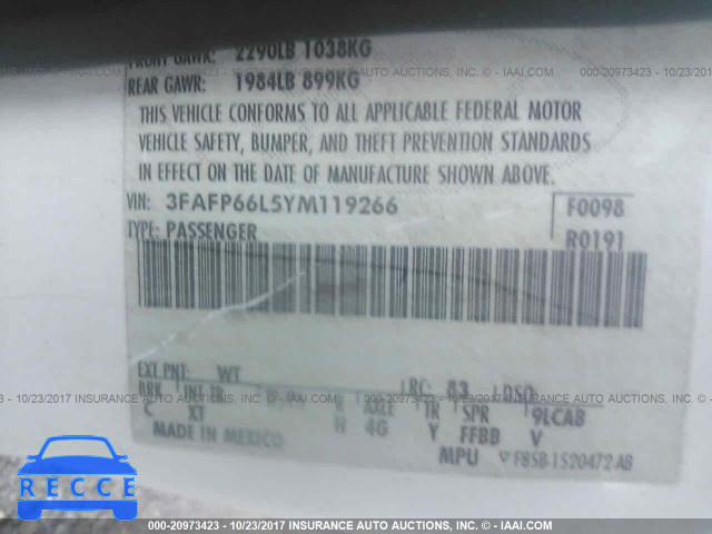 2000 Ford Contour 3FAFP66L5YM119266 image 8