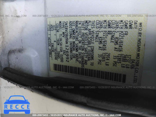 2006 Nissan Quest S/SE/SL 5N1BV28U96N126992 зображення 8