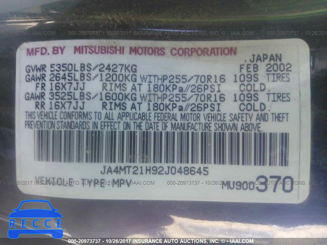 2002 Mitsubishi Montero JA4MT21H92J048645 image 8