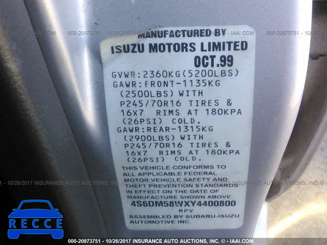 2000 HONDA PASSPORT EX/LX 4S6DM58WXY4400800 image 8