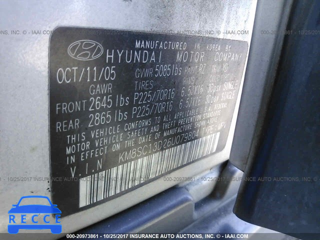 2006 Hyundai Santa Fe KM8SC13D26U079804 image 8