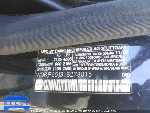 2001 Mercedes-benz E 320 WDBJF65J31B278015 image 8