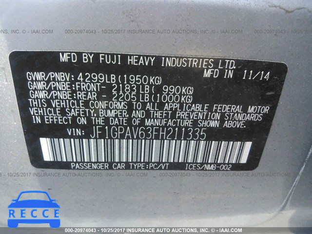 2015 Subaru Impreza SPORT LIMITED JF1GPAV63FH211335 зображення 8