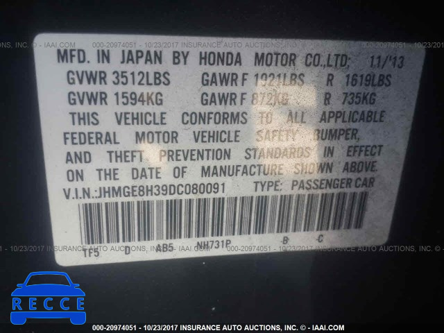 2013 Honda FIT JHMGE8H39DC080091 image 8