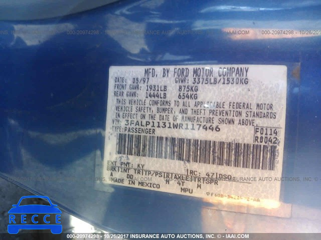 1998 Ford Escort 3FALP1131WR117446 image 8