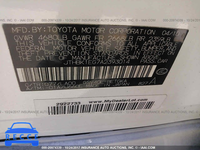 2010 Lexus ES 350 JTHBK1EG7A2393014 image 8