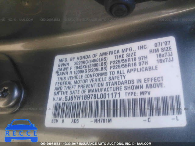 2008 Honda Element SC 5J6YH18978L001171 image 8