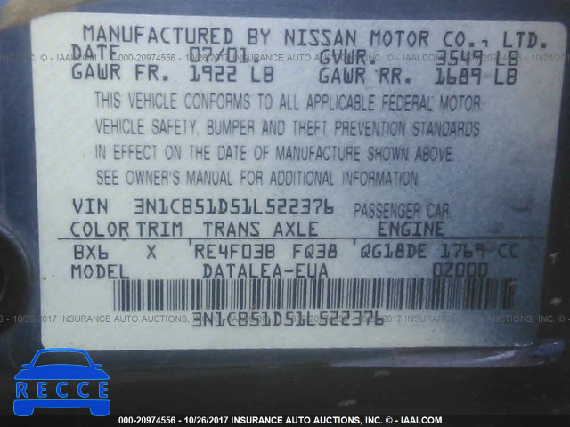 2001 Nissan Sentra XE/GXE 3N1CB51D51L522376 image 8